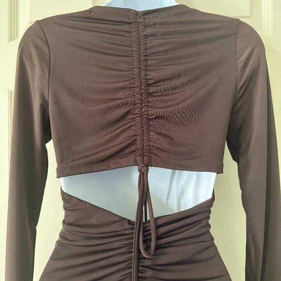 AKIRA Brown Long Sleeve Cutout Ruched Mini Dress New Without Tags S - Picture 1 of 6